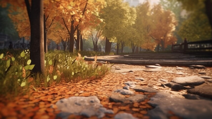 Autumn park. Illustration AI Generative.