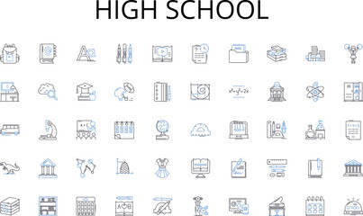 High school line icons collection. Collaboration, Synergy, Alliance, Connection, Integration, Cohesion, Engagement vector and linear illustration. Bond,Cooperation,Symbiosis outline Generative AI
