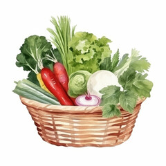 Watercolor organic vegetables. Illustration AI Generative.