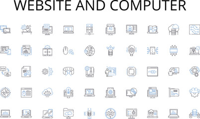 Website and computer line icons collection. Algorithm, Binary, Cloud, Debug, Encryption, Firewall, GUI vector and linear illustration. Hacking,Internet,Javascript outline signs set Generative AI