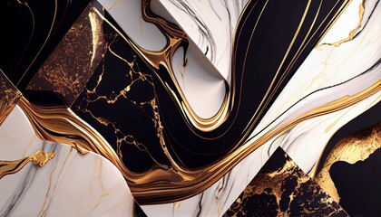 Refined Marble and Gold Wallpaper, Elegant Abstract Image with Opulent Textures and Luxurious Accents - Toon Shading. Generative AI