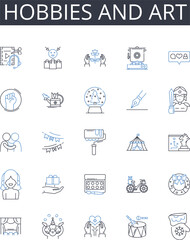 Fototapeta premium Hobbies and art line icons collection. Interests, Pastimes, Leisure activities, Spare-time pursuits, Recreations, Amusements, Entertainment vector and linear illustration. Generative AI