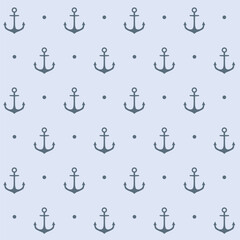 Fototapeta na wymiar Seamless marine pattern. Black nautical anchor. Light blue vector background