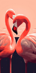 Naklejka premium Flamingo couple in love background. Illustration AI Generative