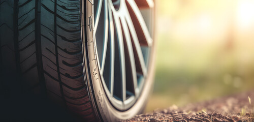 closeup of summer car tire with copy space. Generative AI