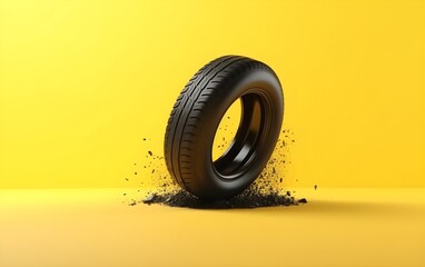 Summer car tire on yellow background. Generative AI