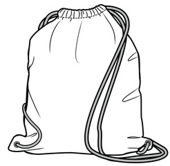 drawstring backpack flat sketch vector illustration technical cad drawing template