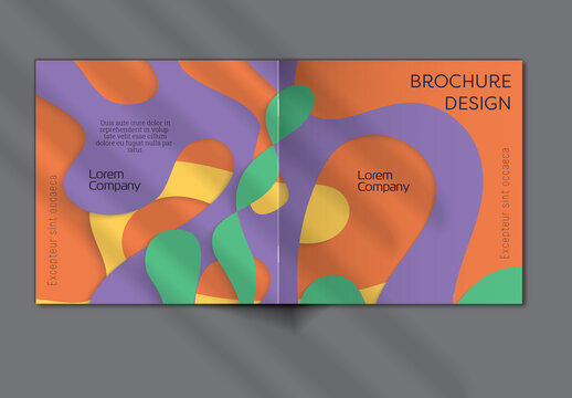 Brochure Cover Layout with Paper Cut Wavy Overlapping Shapes