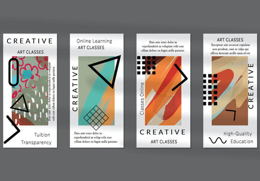 Flyer Layout with Black Shapes and Bright Abstract Rectangle on White