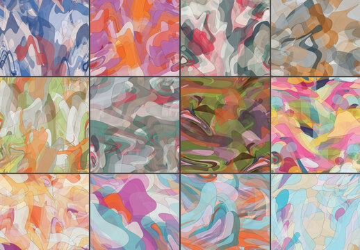 Seamless Pattern Set with Transparent Random Overlapping Wavy Shapes