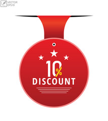 10% Discount banner design. 10% Discount icon. Flat style vector illustration.