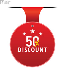 50% Discount banner design. 50% Discount icon. Flat style vector illustration.
