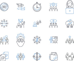 Management brainstorm line icons collection. Leadership, Efficiency, Strategy, Communication, Organizing, Innovation, Delegation vector and linear illustration. Generative AI