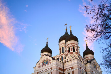 Pink skies over Alexander Nevsky Cathedral, Tallinn, Estonia