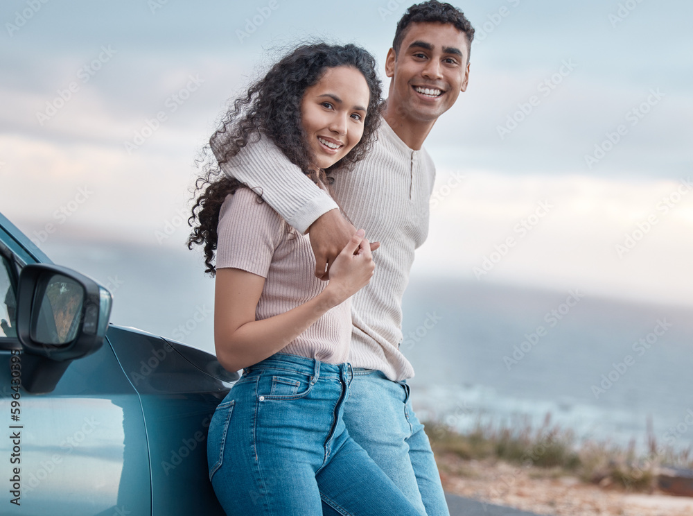 Sticker Drives to nowhere are peaceful. Shot of a young couple on a road trip together.