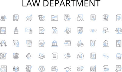 Law department line icons collection. Assembly , Production , Machining , Fabrication , Cutting , Joining , Casting vector and linear illustration. Molding ,Forming ,Stamping outline Generative AI
