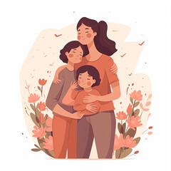 Obraz premium Happy Mothers Day, mom day, white background. Generative AI