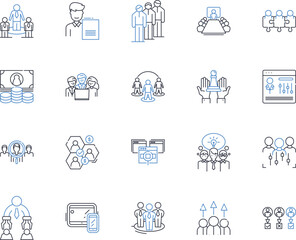 Fototapeta premium Diplomacy and tact line icons collection. Mediation, Communication, Negotiation, Discretion, Sensitivity, Tolerance, Consensus vector and linear illustration. Compromise,Empathy,Fairness Generative AI