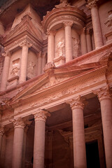 View of the Al-Khazneh Palace or Treasury in Petra, Jordan.