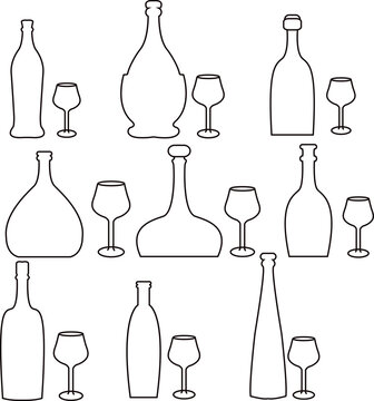 diset of wine bottles and glasses, all kind of wine container svg vector file