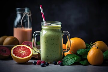 A Refreshing Blend: Exploring the Composition of Fruits and Glasses of Juice with Generative AI