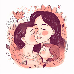 Fototapeta premium Happy Mothers Day, mom day, white background. Generative AI