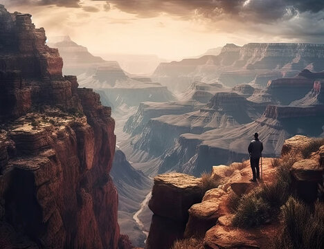 Grand Canyon, Traveling, Person Looking in Wonder, Wanderlust, Background, Nature, Landscape. Generative AI