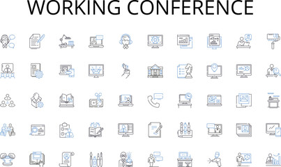 Working conference line icons collection. Skills, Experience, Training, Portfolio, Nerk, Reputation, Expertise vector and linear illustration. Etiquette,Diligence,Adaptability outline Generative AI