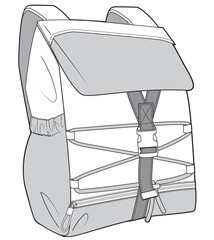 camping backpack flat sketch vector illustration technical cad drawing template