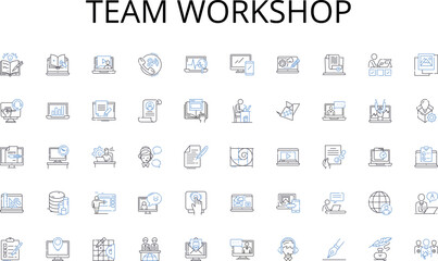 Team workshop line icons collection. Management, Leadership, Organisation, Supervision, Accountability, Efficiency, Communication vector and linear illustration. Generative AI