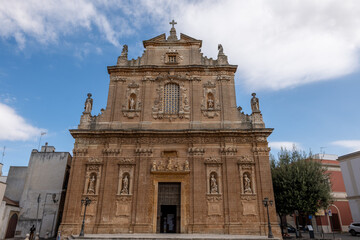 Fototapeta na wymiar Main facade of the Church of of the Crucifix in Galatone, in Galatone. Salento Baroque. Italy