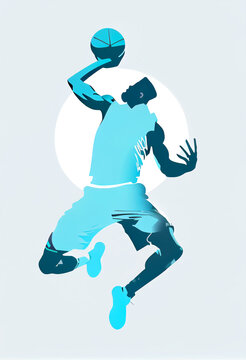 Slam dunk basketball player silhouette illustration generative ai. 