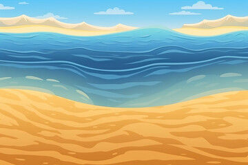 Fototapeta na wymiar Beach Sand Sea Ocean Lake Wave Water Ripple background cartoon concept, summer beach landscape idea, created with Generative AI