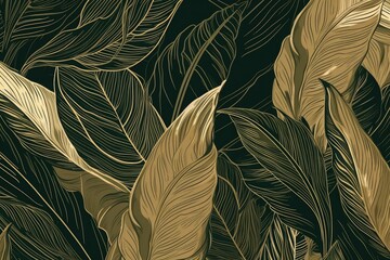 Summer background with exotic leaves on a black background. Generative ai.