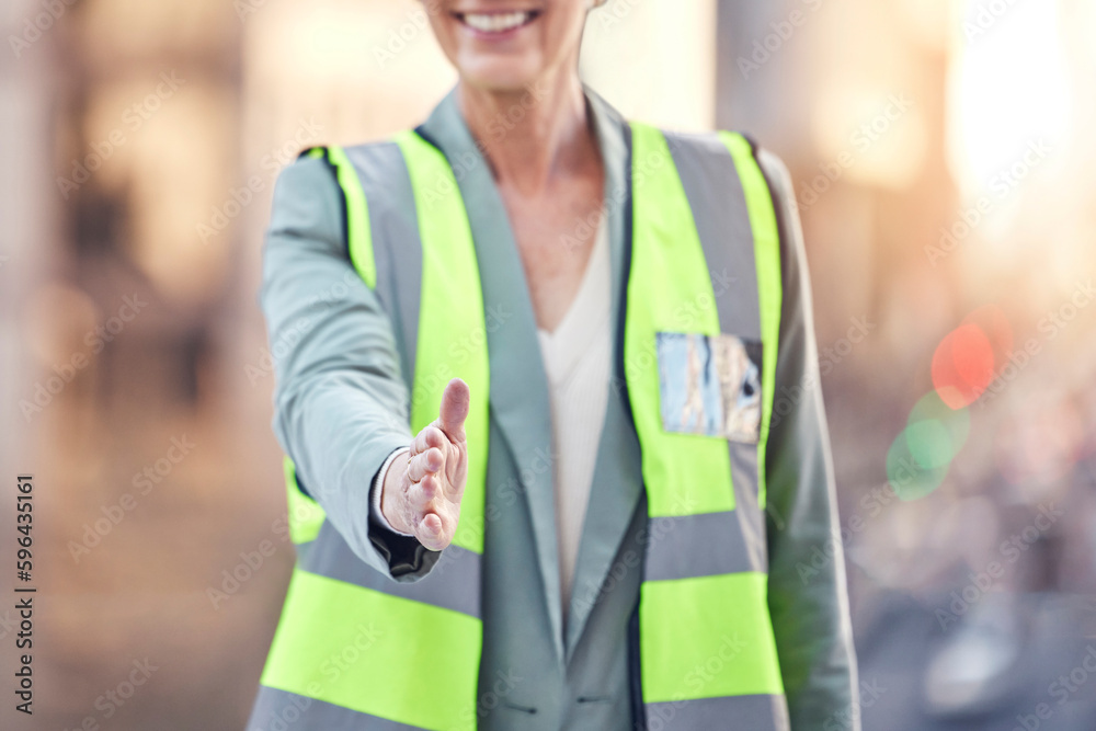 Poster its been a pleasure. cropped shot of an unrecognizable female construction worker gesturing for a ha