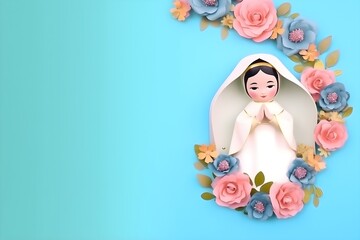 Fototapeta premium Background of Mary, mother of God. Wallpaper illustration. Front View with copy space for text information or content. Concept of faith, catholicism. Generative AI.