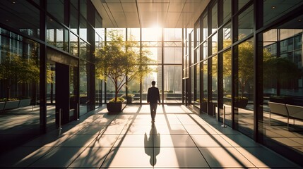 businessman walking out the company at the end of day - obrazy, fototapety, plakaty