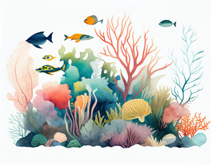 Fototapeta na wymiar A Watercolor of a Bright Tropical Coral Reef | Generative AI