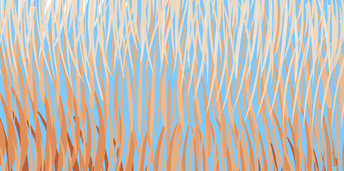 Abstract background of stripes of soothing coral color on a blue background. Composition in the form of a chaotic arbitrary pattern. Vector illustration, EPS 10.