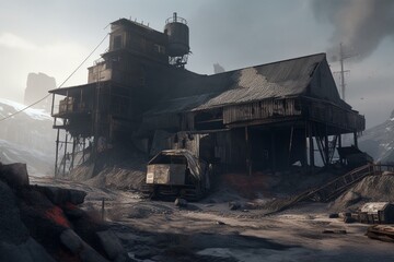 Fototapeta premium Illustration of coal mine. Generative AI