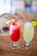 Colorful tropical juices