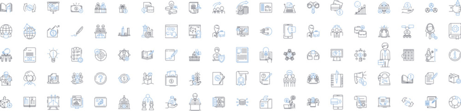 Forex trading line icons collection. Pips, Currency pairs, Forex broker, Technical analysis, Fundamental analysis, Trading platform, Stop loss vector and linear illustration. Take Generative AI