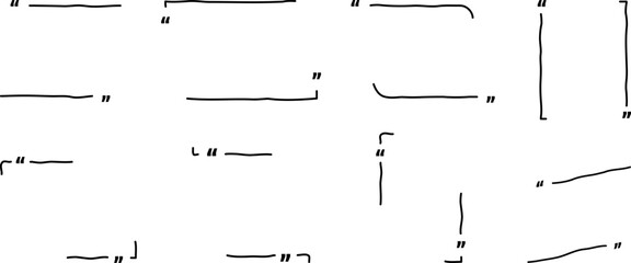 Vector illustration. Minimal contour banners set. Quote outline frames blank template set. Isolated text box in brackets. Citation speech bubble. Doodle hand drawn backgrounds. Design for social media