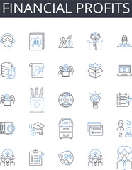 Financial profits line icons collection. Economic gains, Capital returns, Fiscal benefits, Mtary rewards, Investment earnings, Cash profits, Wealth gains vector and linear illustration. Generative AI