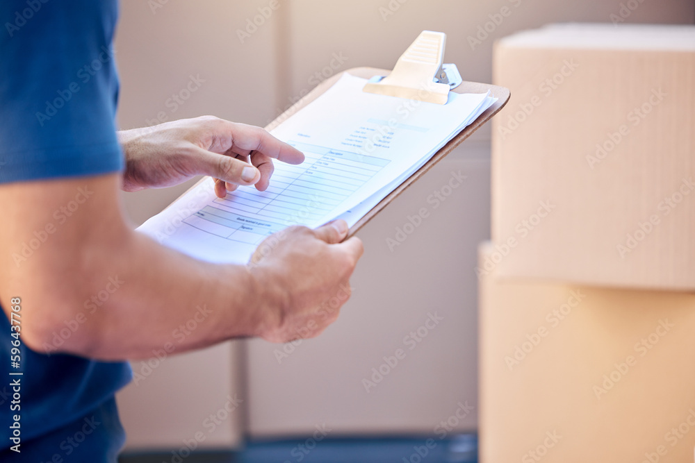 Poster Courteous treatment will make a customer a walking advertisement. Shot of a unrecognizable man using a clipboard while delivering outside.