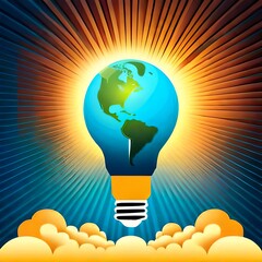 light bulb with world map