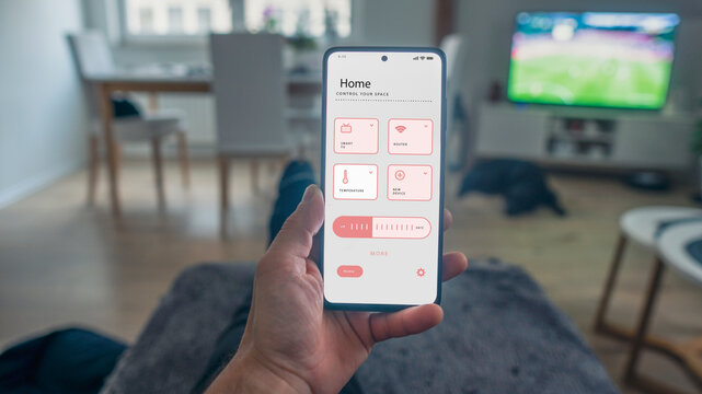 Smart home technology concept, virtual interface which controls various systems and devices	