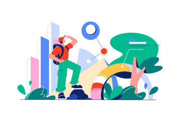 Infographics and traveler in nature