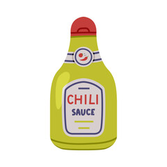 Hot and Spicy Chili Sauce in Plastic Bottle with Label Vector Illustration