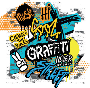 Urban typography street art graffiti slogan print with spray effect for graphic tee , web, card - Vector

